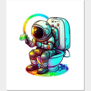 Colorful Space Astronaut on the Toilet Sticker #10 Posters and Art